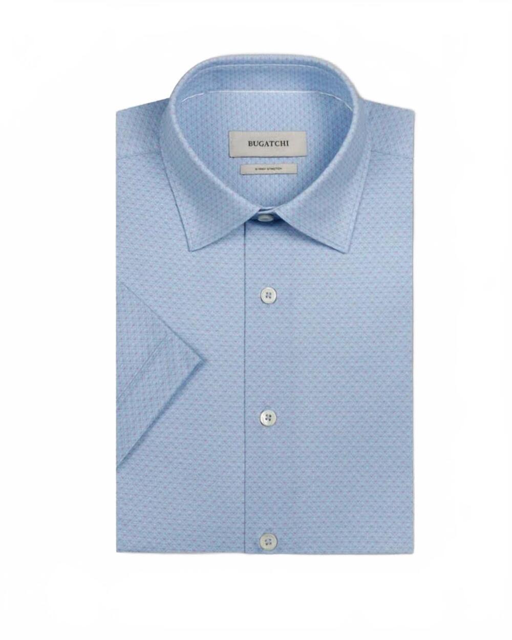 NEW BUGATCHI UOMO men's miles ooohcotton short sleeve shirt in ice
